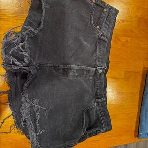 Black Distressed Denim Shorts